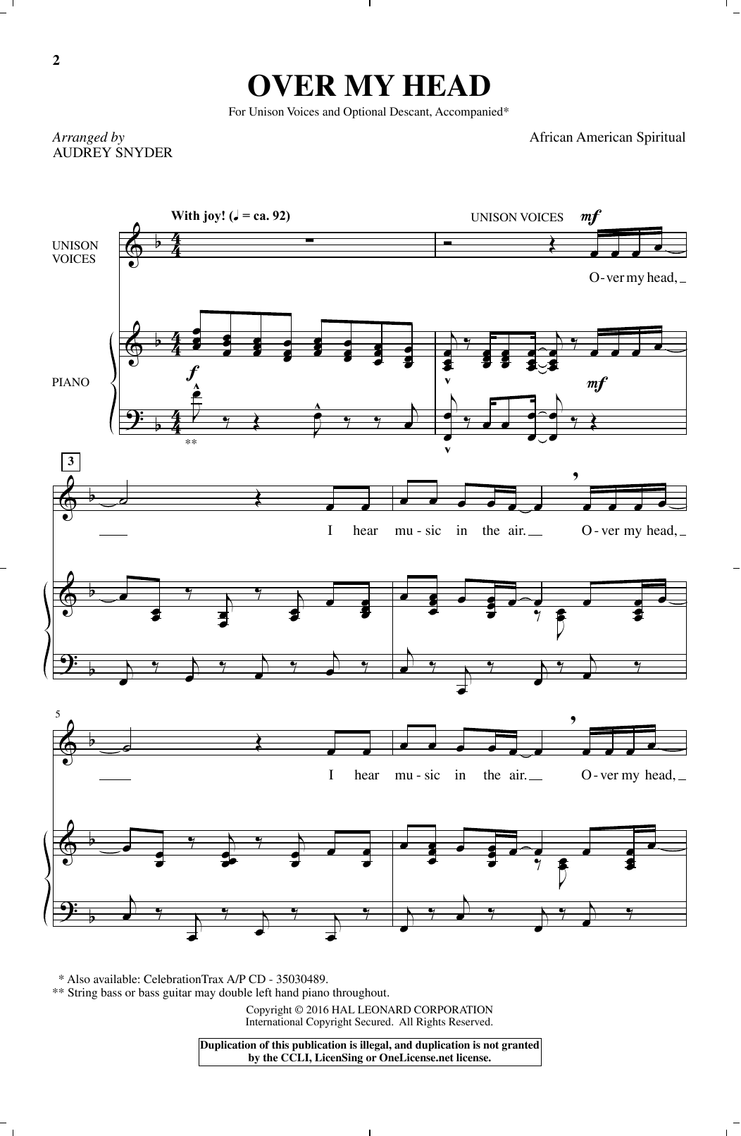 Audrey Snyder Over My Head Sheet Music