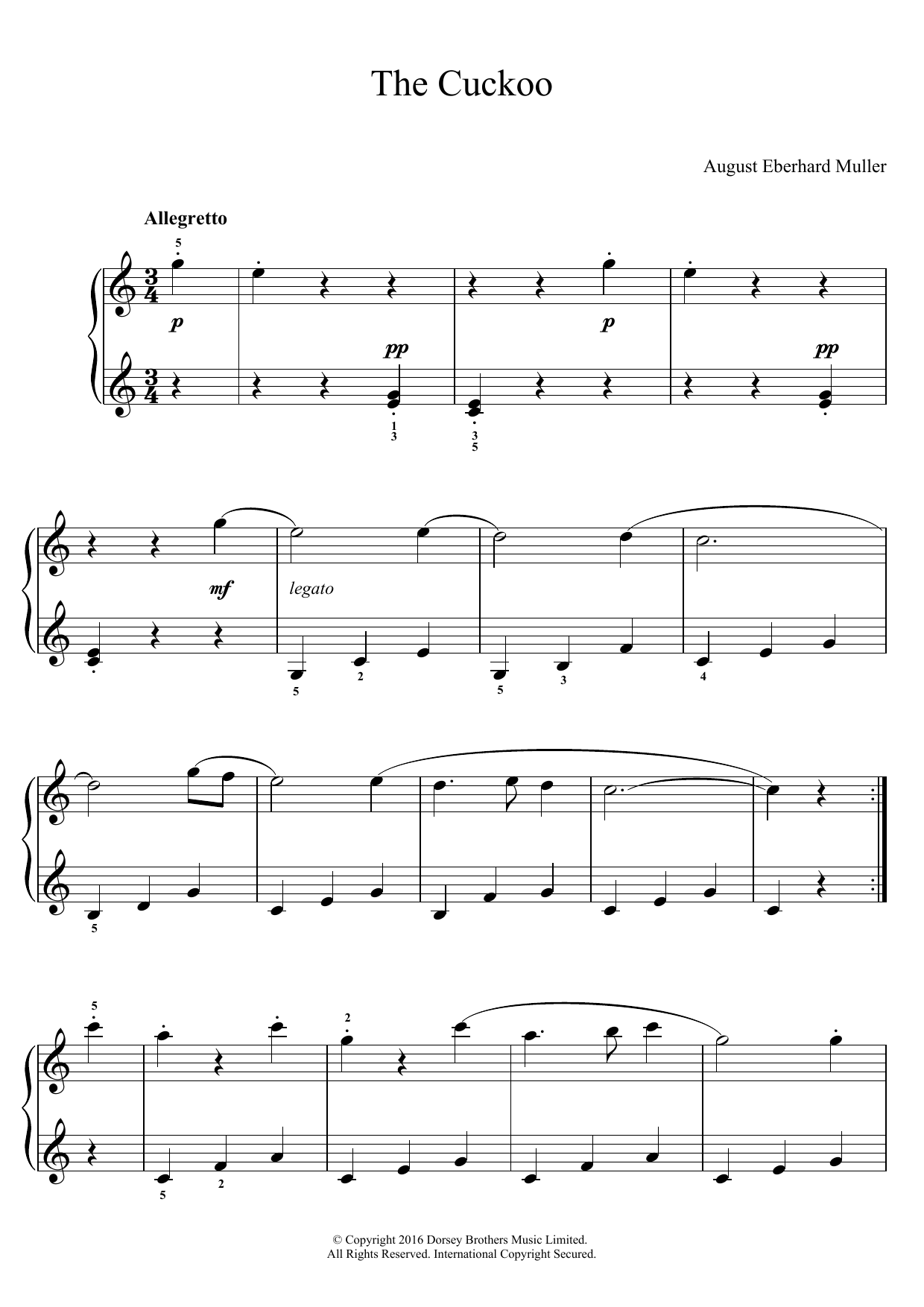 Download August Eberhard Muller The Cuckoo Sheet Music and learn how to play Piano Solo PDF digital score in minutes