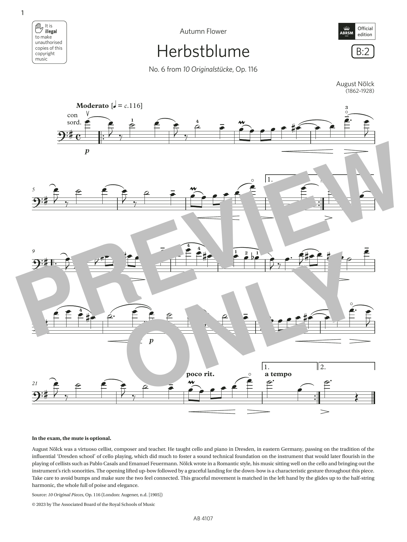 Download August Nölck Herbstblume (Grade 4, B2, from the ABRSM Cello Syllabus from 2024) Sheet Music and learn how to play Cello Solo PDF digital score in minutes