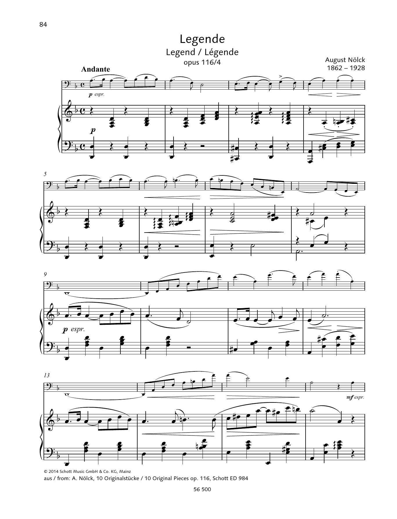 Download August Nölck Legende Sheet Music and learn how to play String Solo PDF digital score in minutes