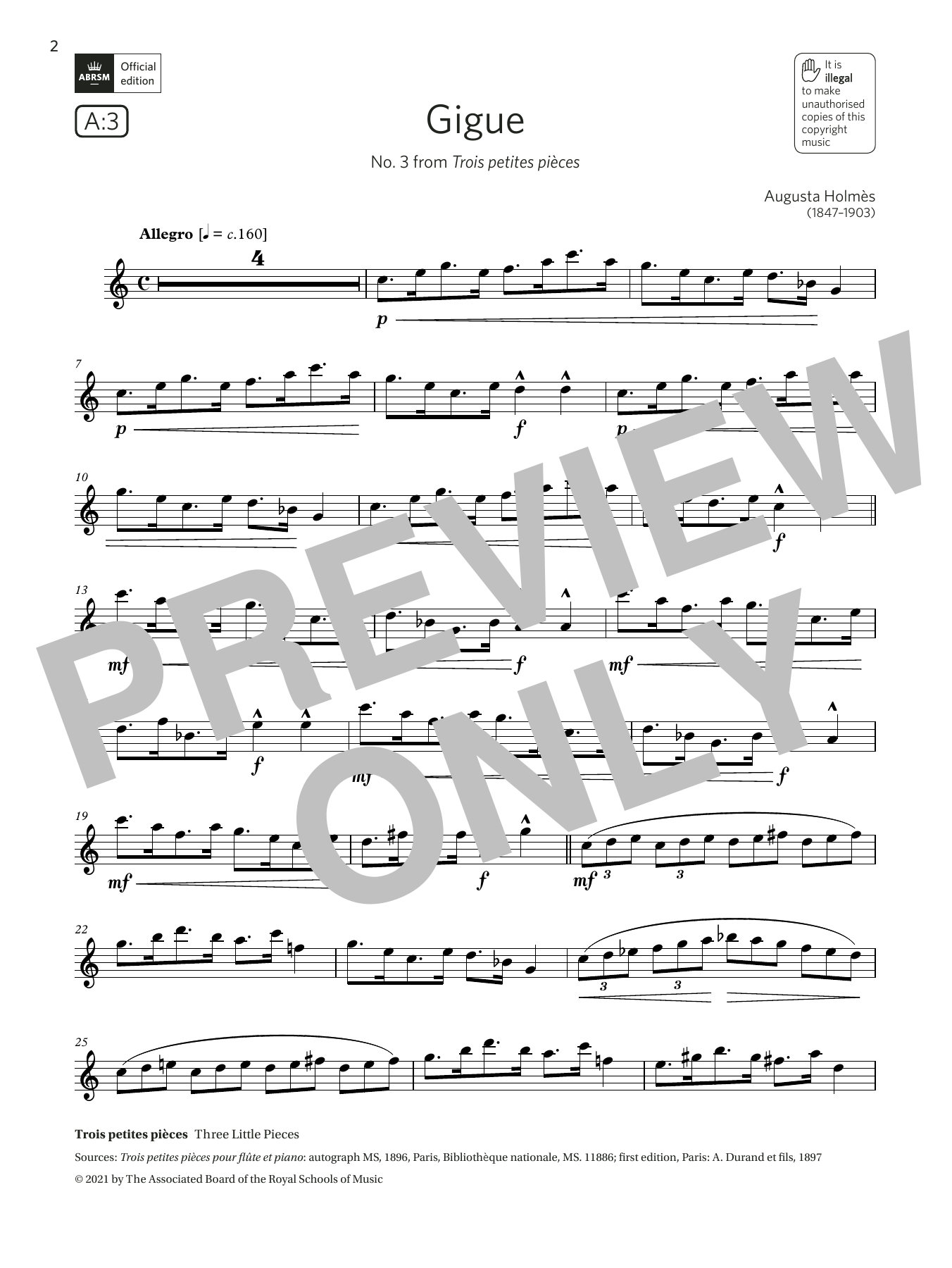 Download Augusta Holmès Gigue (No. 3 from Trois petites pièces) (Grade 5 List A3 from the ABRSM Flute s Sheet Music and learn how to play Flute Solo PDF digital score in minutes