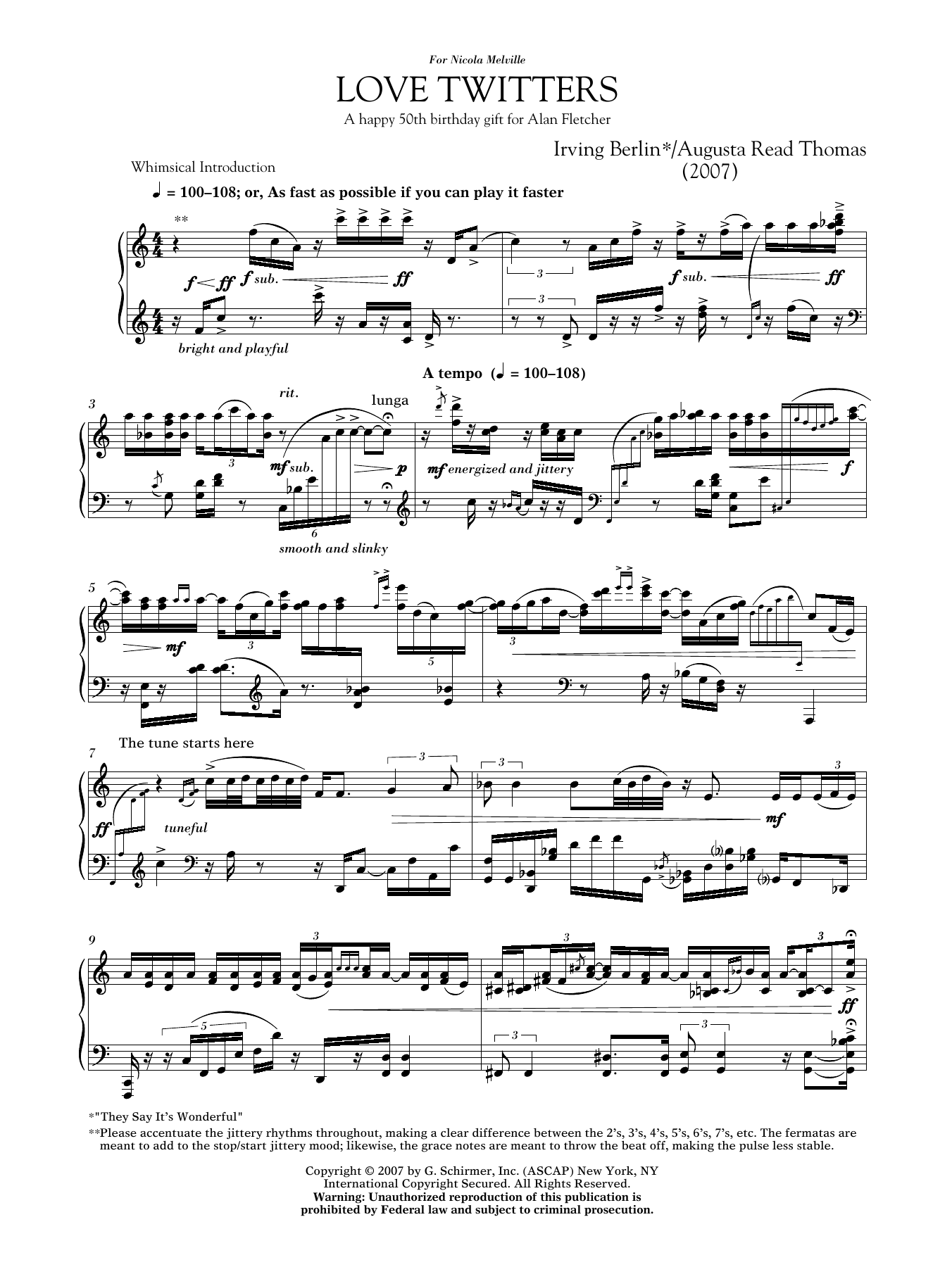 Download Augusta Read Thomas Love Twitters Sheet Music and learn how to play Piano PDF digital score in minutes