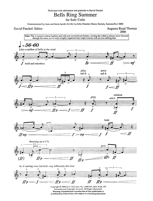 Download Augusta Read Thomas Bells Ring Summer Sheet Music and learn how to play Cello PDF digital score in minutes