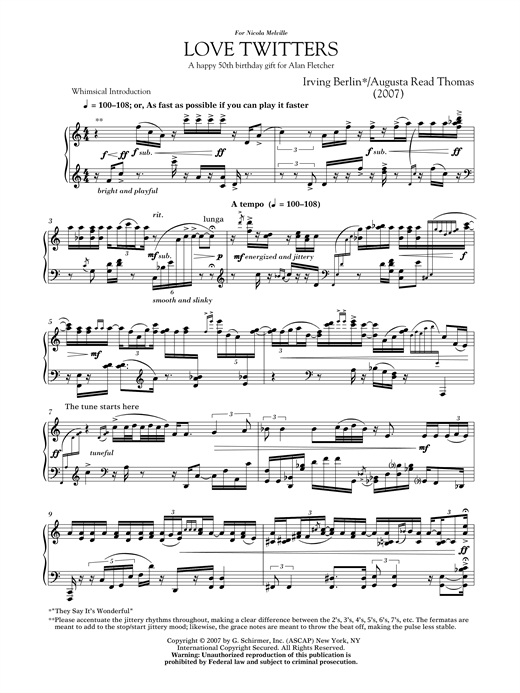 Download Augusta Read Thomas Love Twitters Sheet Music and learn how to play Piano PDF digital score in minutes