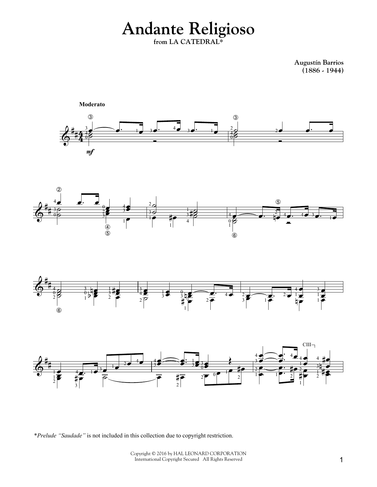 Download Augustin Barrios Mangore Andante Religioso Sheet Music and learn how to play Guitar Tab PDF digital score in minutes