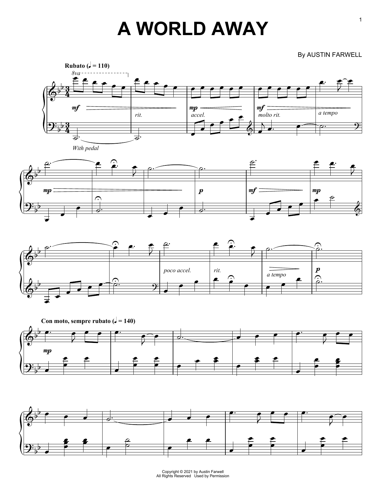 Download Austin Farwell A World Away Sheet Music and learn how to play Piano Solo PDF digital score in minutes