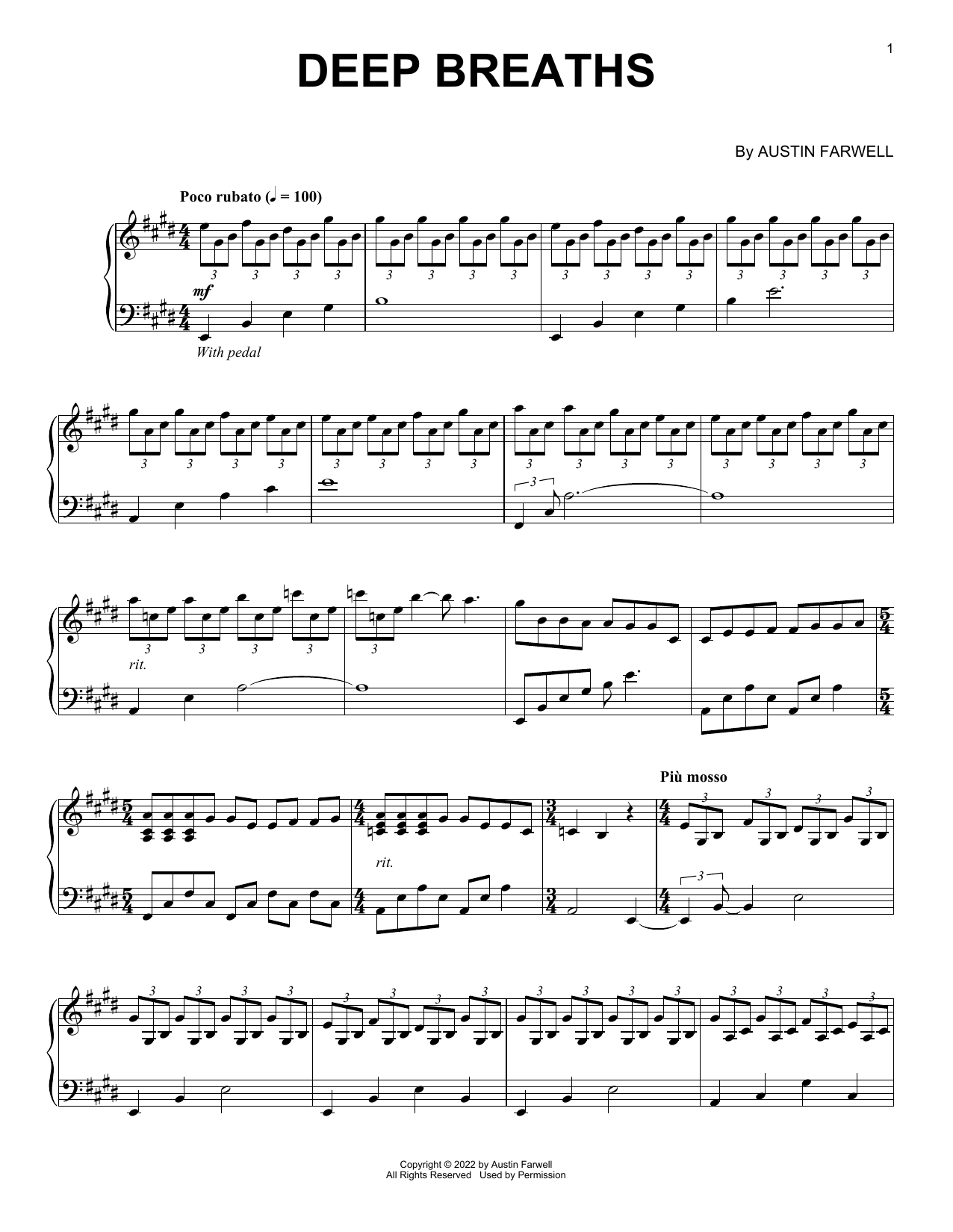 Download Austin Farwell Deep Breaths Sheet Music and learn how to play Piano Solo PDF digital score in minutes