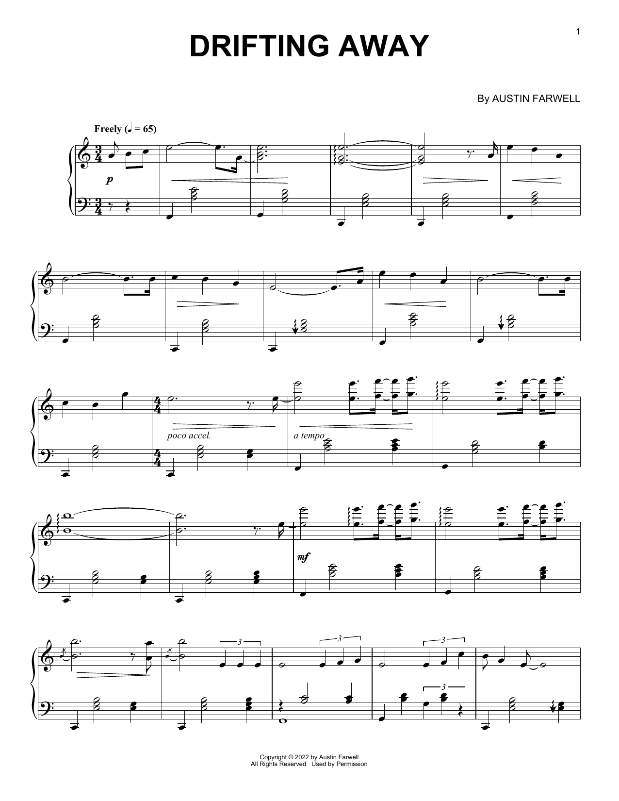 Download Austin Farwell Drifting Away Sheet Music and learn how to play Piano Solo PDF digital score in minutes