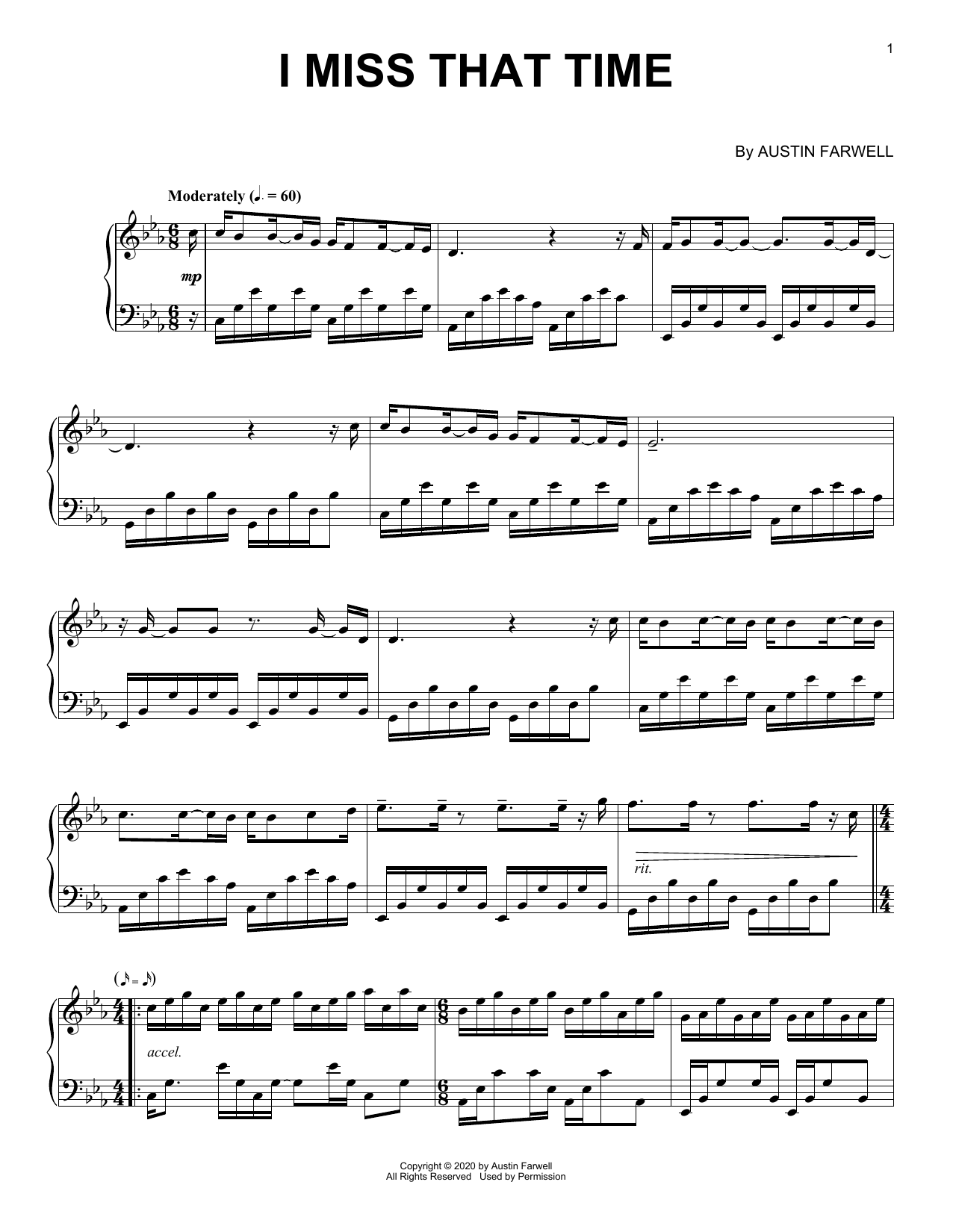 Download Austin Farwell I Miss That Time Sheet Music and learn how to play Piano Solo PDF digital score in minutes