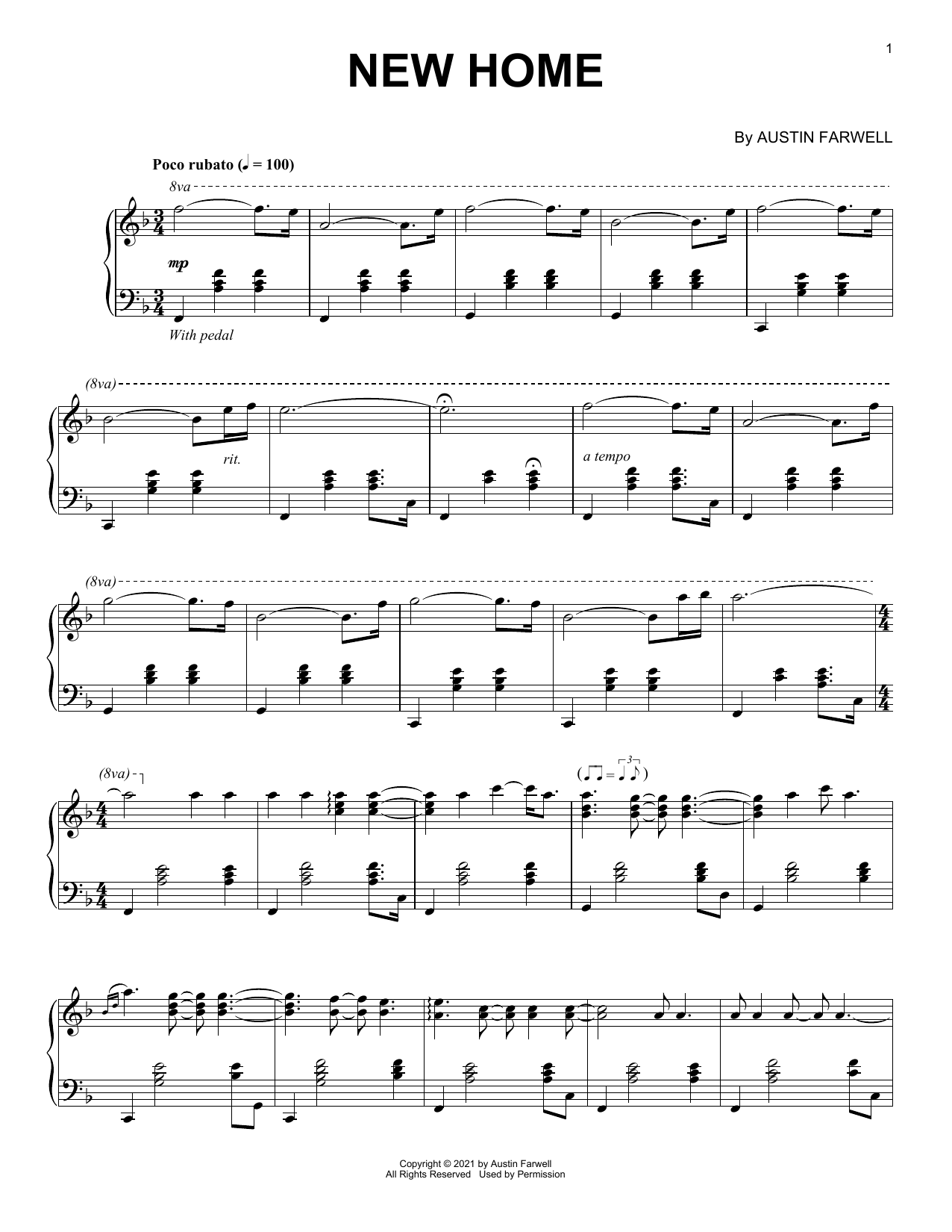 Download Austin Farwell New Home Sheet Music and learn how to play Piano Solo PDF digital score in minutes