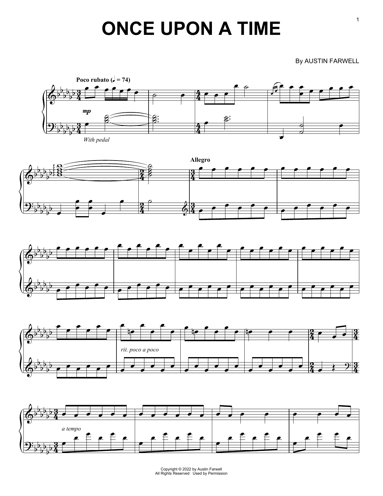 Download Austin Farwell Once Upon A Time Sheet Music and learn how to play Piano Solo PDF digital score in minutes