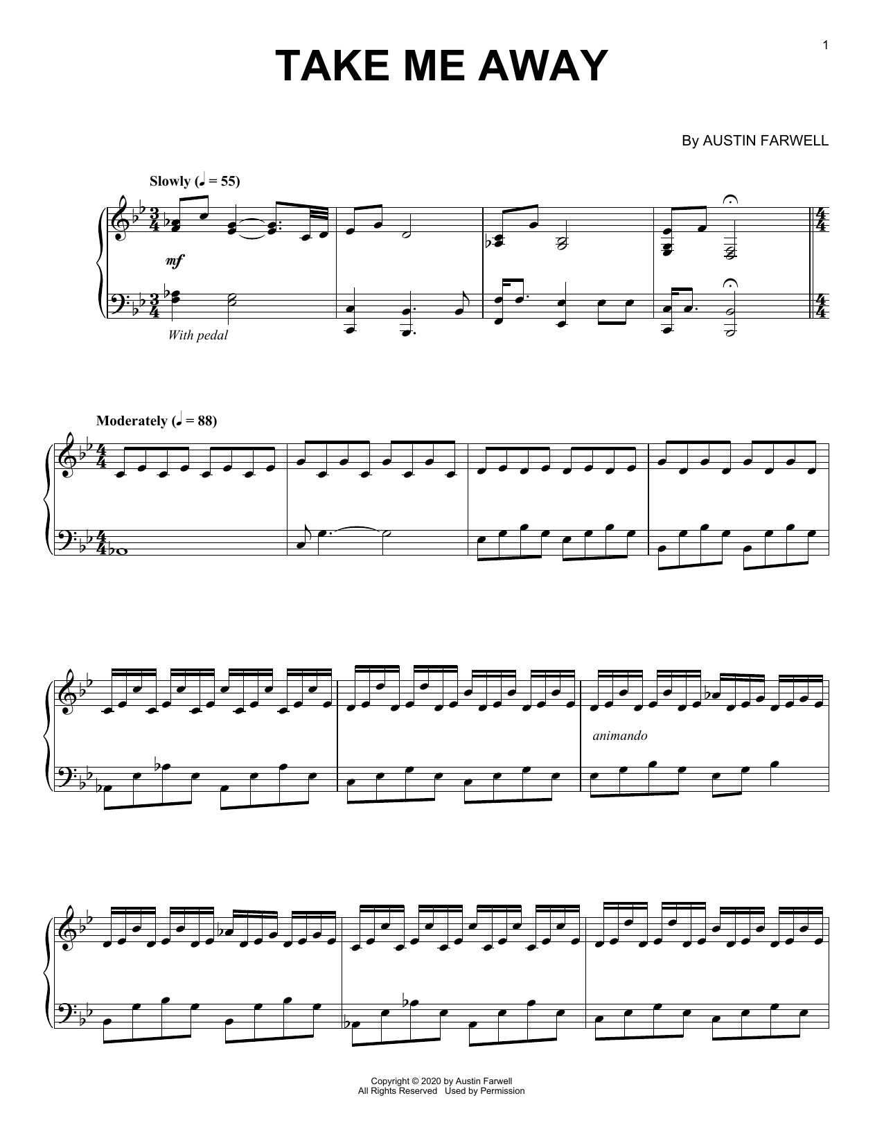 Download Austin Farwell Take Me Away Sheet Music and learn how to play Piano Solo PDF digital score in minutes