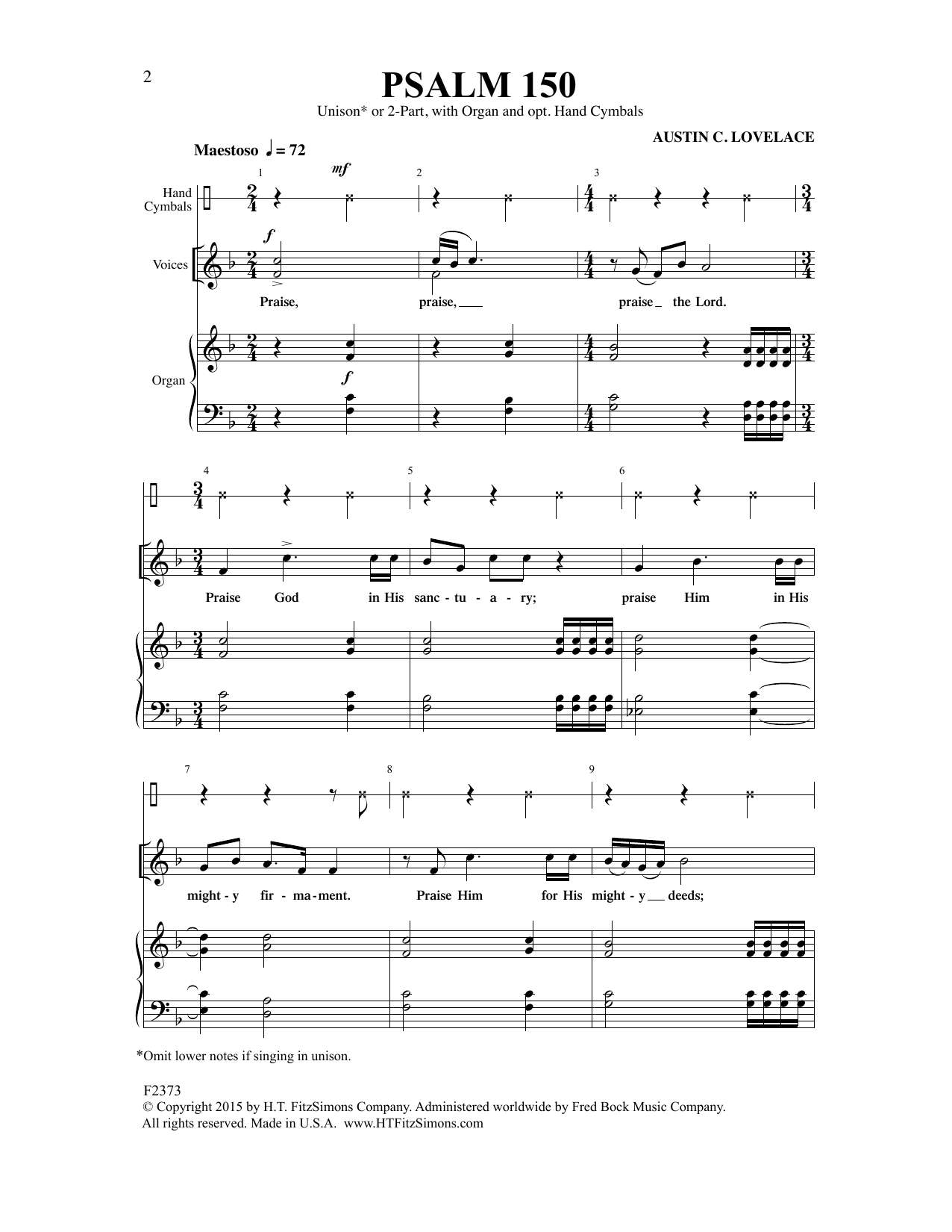 Download Austin Lovelace Psalm 150 Sheet Music and learn how to play Unison Choir PDF digital score in minutes