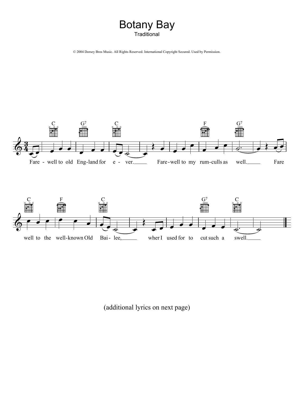Download Australian Folksong Botany Bay Sheet Music and learn how to play Melody Line, Lyrics & Chords PDF digital score in minutes