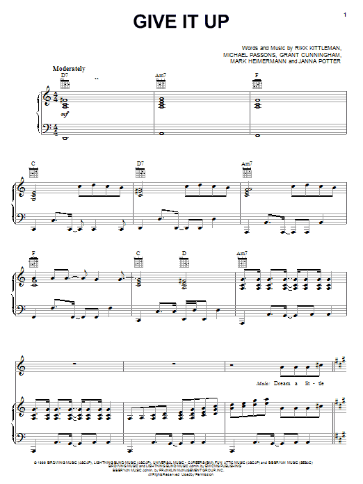 Download Avalon Give It Up Sheet Music and learn how to play Piano, Vocal & Guitar (Right-Hand Melody) PDF digital score in minutes