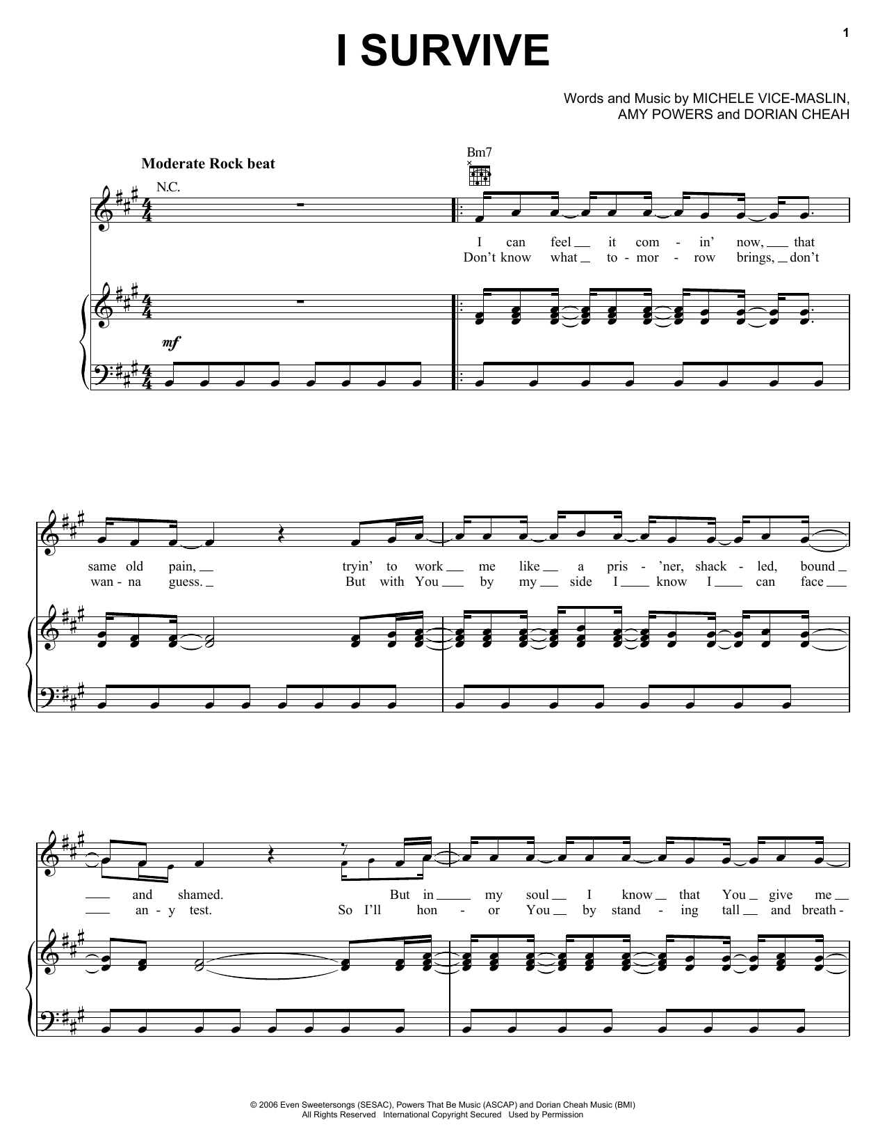 Download Avalon I Survive Sheet Music and learn how to play Piano, Vocal & Guitar Chords (Right-Hand Melody) PDF digital score in minutes