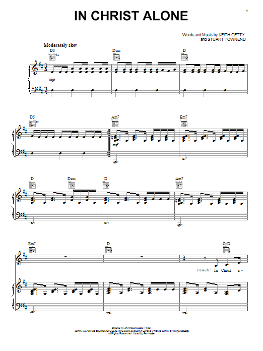 Download Avalon In Christ Alone Sheet Music and learn how to play Piano, Vocal & Guitar (Right-Hand Melody) PDF digital score in minutes