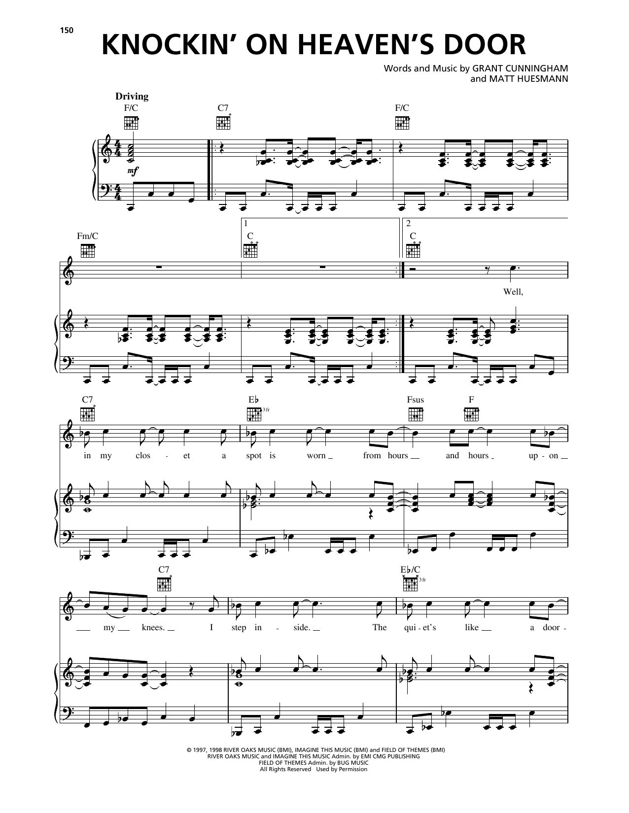 Download Avalon Knockin' On Heaven's Door Sheet Music and learn how to play Piano, Vocal & Guitar Chords (Right-Hand Melody) PDF digital score in minutes