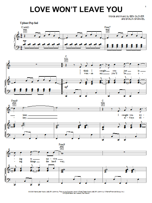 Download Avalon Love Won't Leave You Sheet Music and learn how to play Piano, Vocal & Guitar (Right-Hand Melody) PDF digital score in minutes