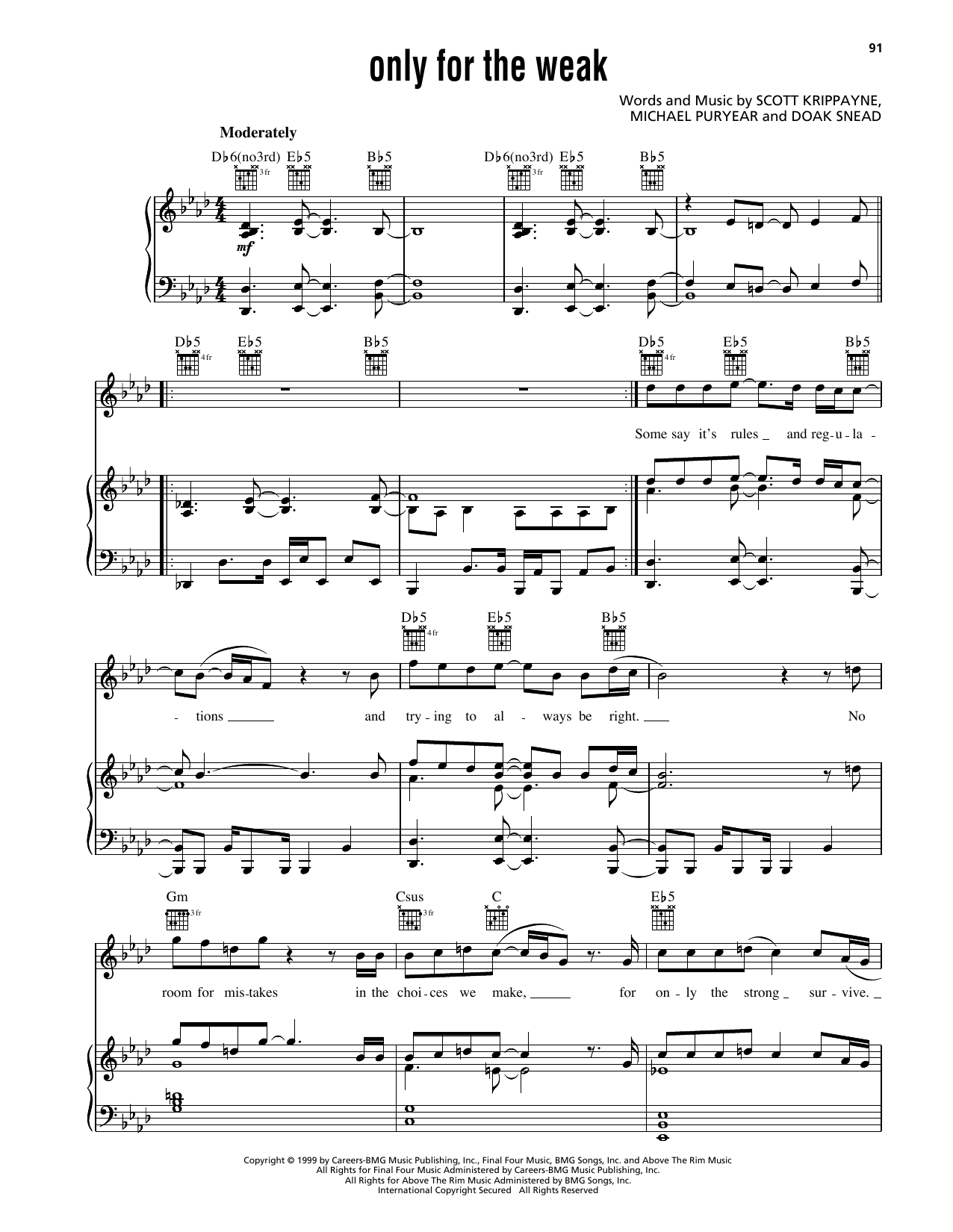 Download Avalon Only For The Weak Sheet Music and learn how to play Piano, Vocal & Guitar Chords (Right-Hand Melody) PDF digital score in minutes