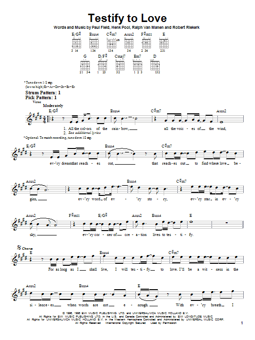 Download Avalon Testify To Love Sheet Music and learn how to play Easy Guitar PDF digital score in minutes