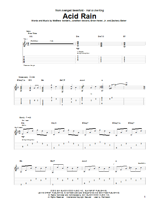 Download Avenged Sevenfold Acid Rain Sheet Music and learn how to play Guitar Tab PDF digital score in minutes