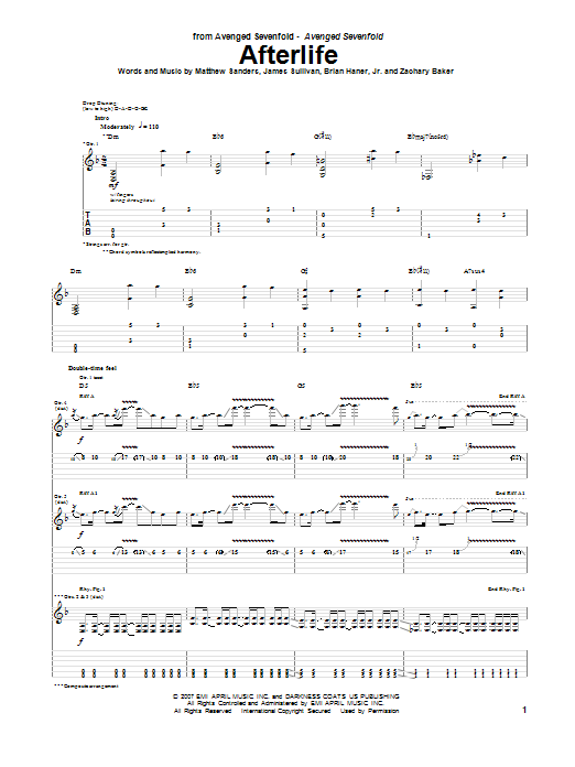Download Avenged Sevenfold Afterlife Sheet Music and learn how to play Drums Transcription PDF digital score in minutes