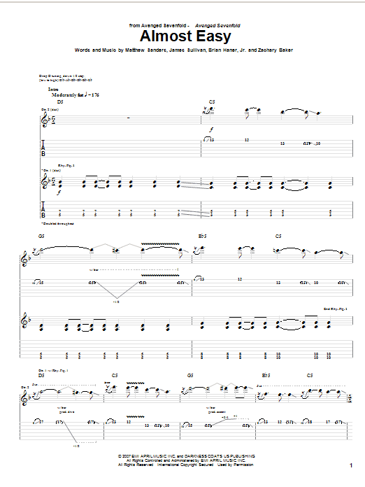 Download Avenged Sevenfold Almost Easy Sheet Music and learn how to play Drums Transcription PDF digital score in minutes
