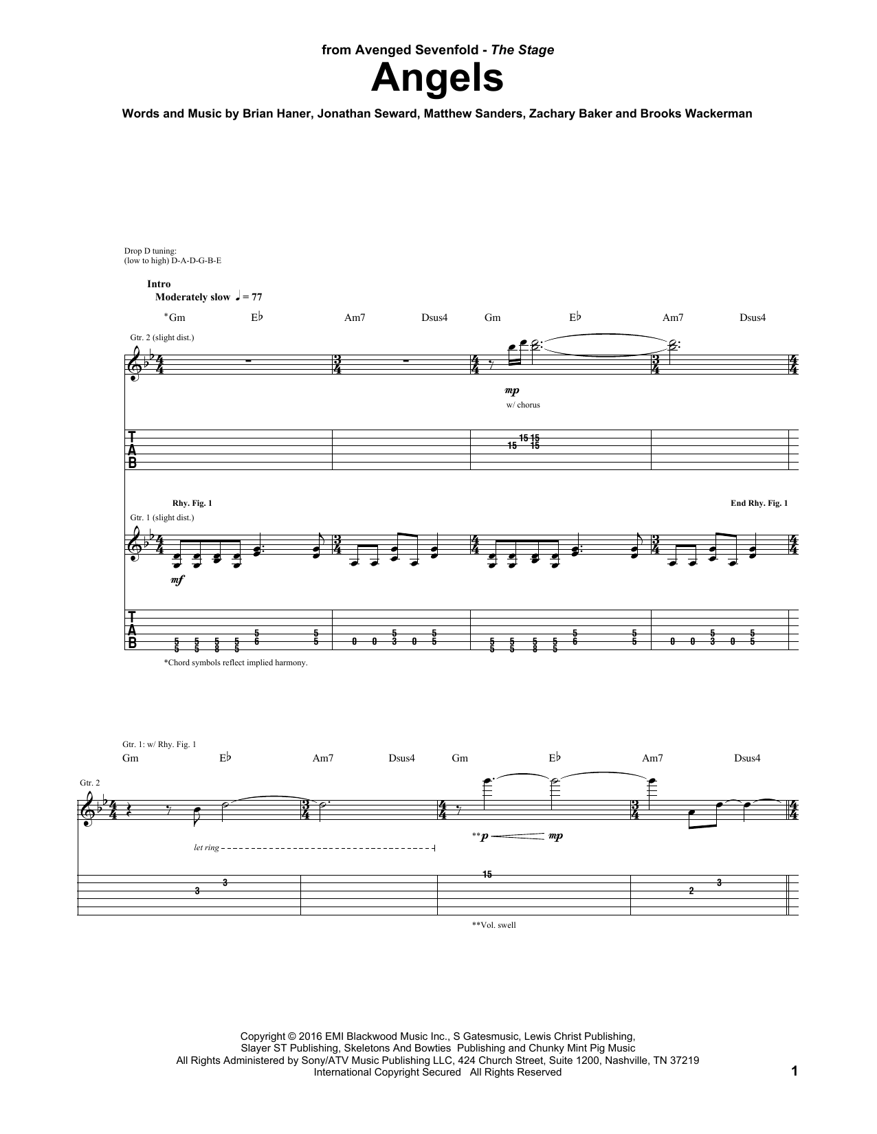 Download Avenged Sevenfold Angels Sheet Music and learn how to play Guitar Tab PDF digital score in minutes