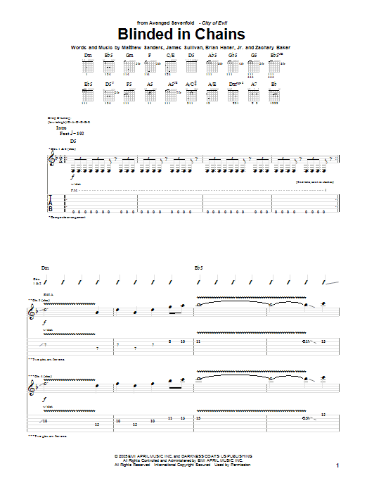 Download Avenged Sevenfold Blinded In Chains Sheet Music and learn how to play Guitar Tab PDF digital score in minutes