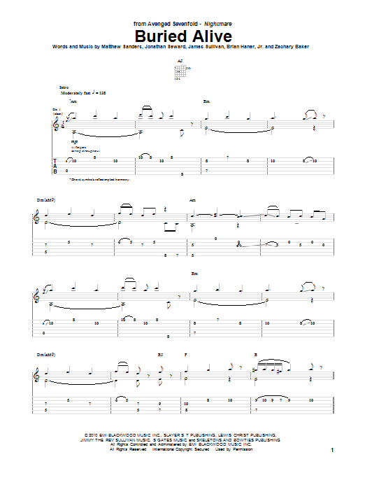 Download Avenged Sevenfold Buried Alive Sheet Music and learn how to play Bass Guitar Tab PDF digital score in minutes