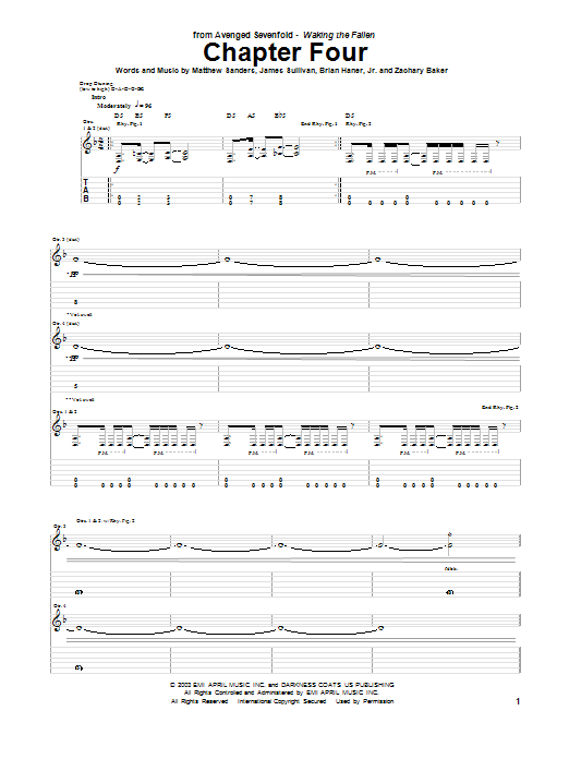 Download Avenged Sevenfold Chapter Four Sheet Music and learn how to play Guitar Tab PDF digital score in minutes