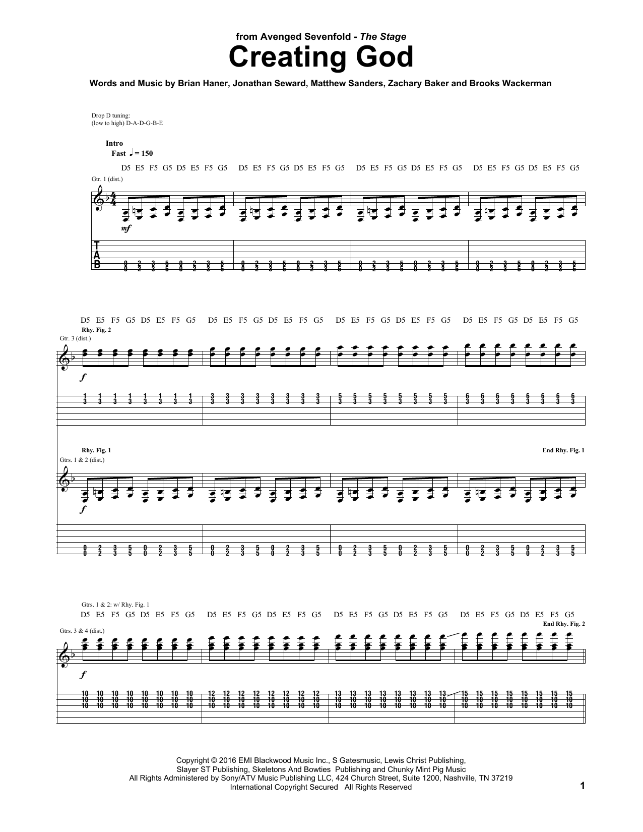 Download Avenged Sevenfold Creating God Sheet Music and learn how to play Guitar Tab PDF digital score in minutes
