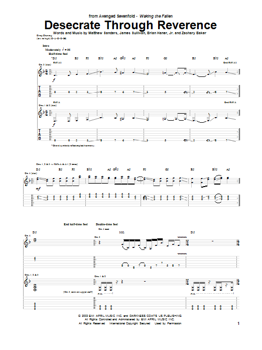 Download Avenged Sevenfold Desecrate Through Reverance Sheet Music and learn how to play Guitar Tab PDF digital score in minutes