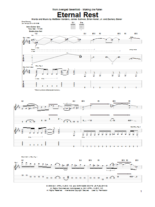 Download Avenged Sevenfold Eternal Rest Sheet Music and learn how to play Guitar Tab PDF digital score in minutes