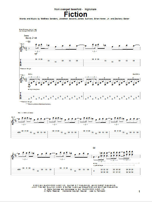 Download Avenged Sevenfold Fiction Sheet Music and learn how to play Bass Guitar Tab PDF digital score in minutes