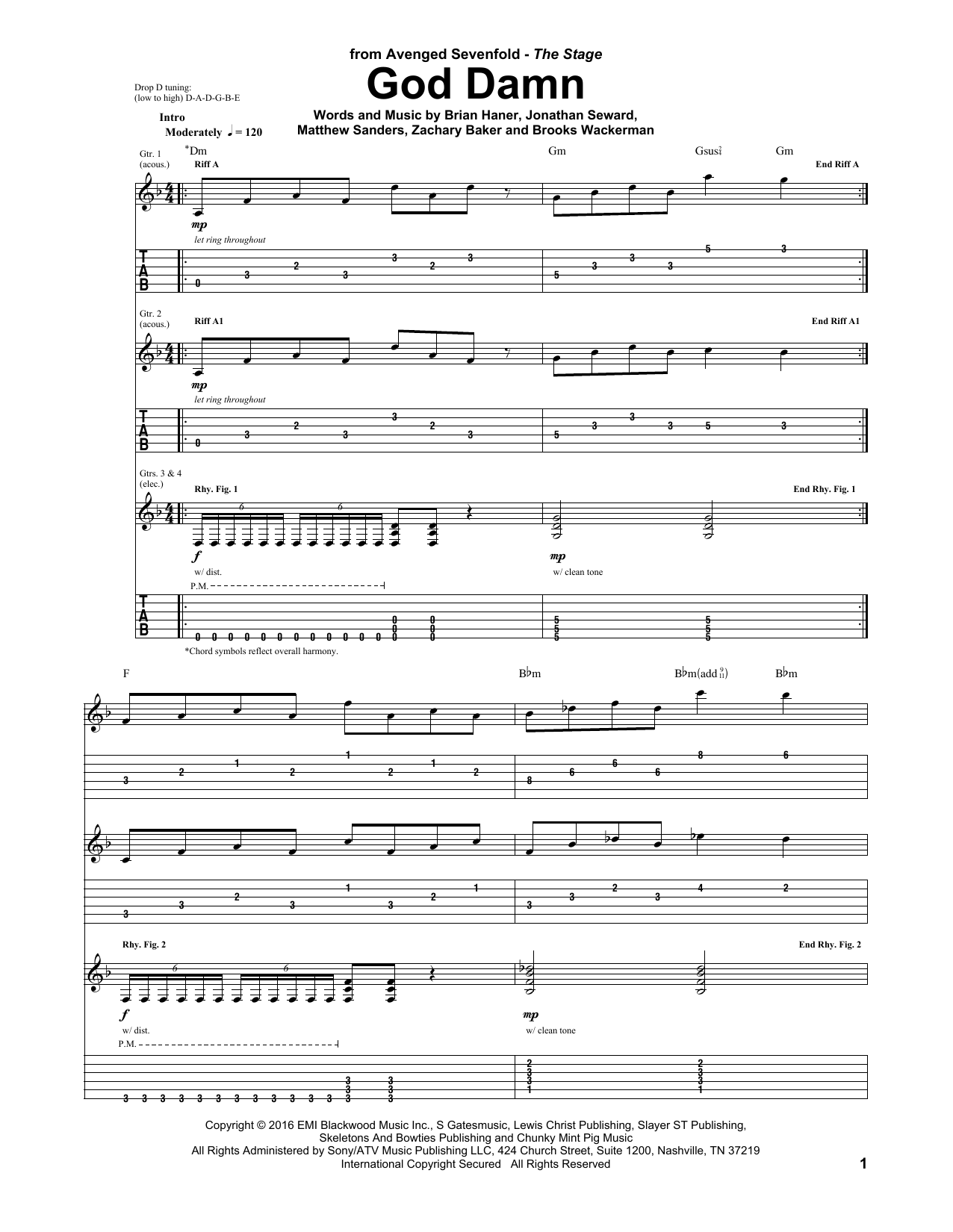Download Avenged Sevenfold God Damn Sheet Music and learn how to play Guitar Tab PDF digital score in minutes