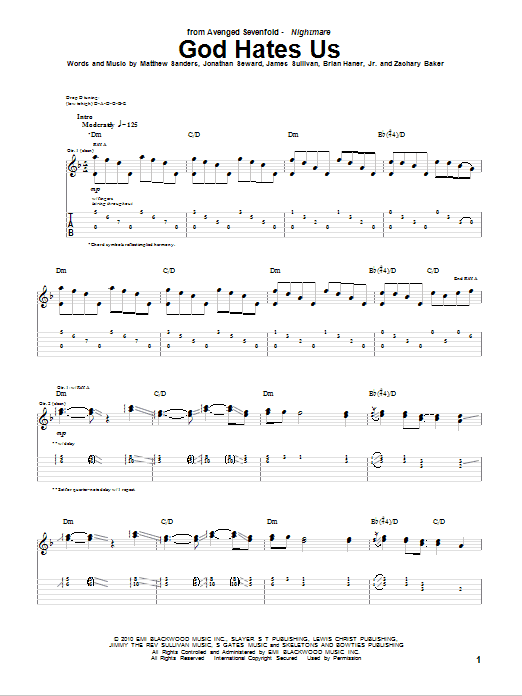 Download Avenged Sevenfold God Hates Us Sheet Music and learn how to play Bass Guitar Tab PDF digital score in minutes