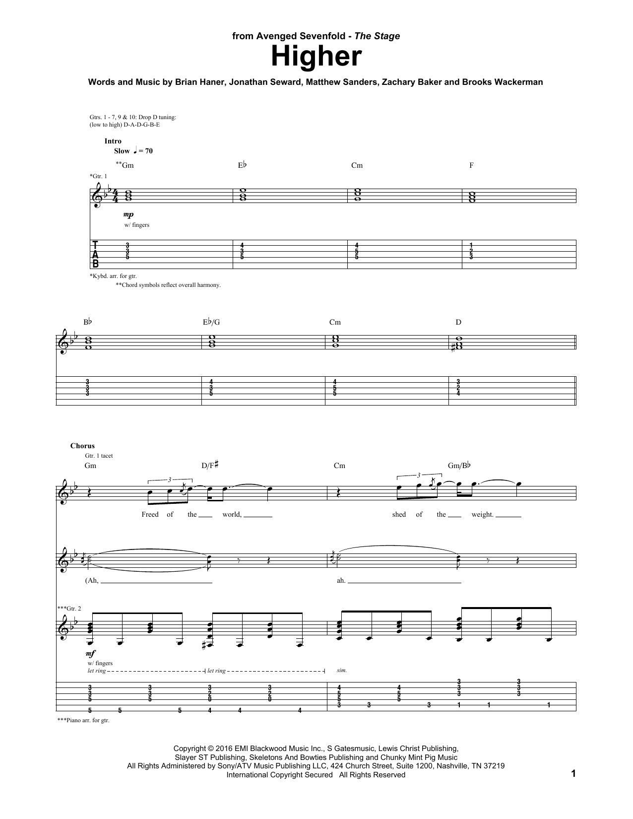 Download Avenged Sevenfold Higher Sheet Music and learn how to play Guitar Tab PDF digital score in minutes