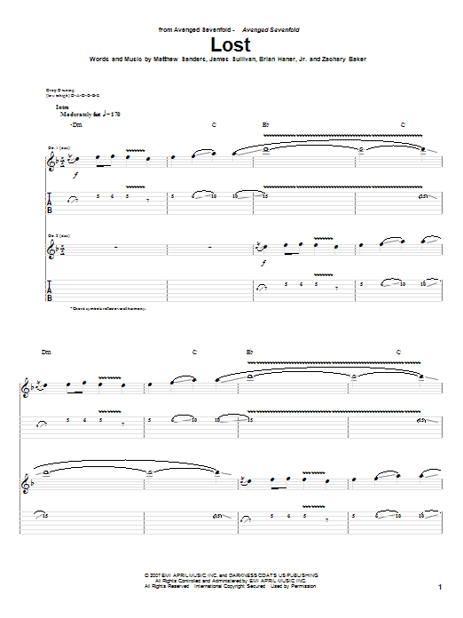 Download Avenged Sevenfold Lost Sheet Music and learn how to play Guitar Tab PDF digital score in minutes