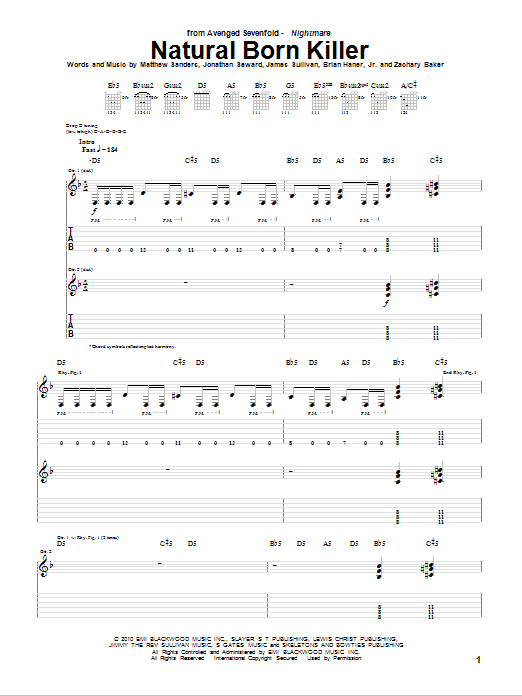 Download Avenged Sevenfold Natural Born Killer Sheet Music and learn how to play Bass Guitar Tab PDF digital score in minutes