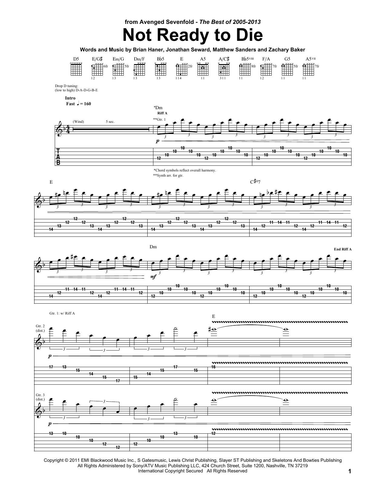 Download Avenged Sevenfold Not Ready To Die Sheet Music and learn how to play Guitar Tab PDF digital score in minutes