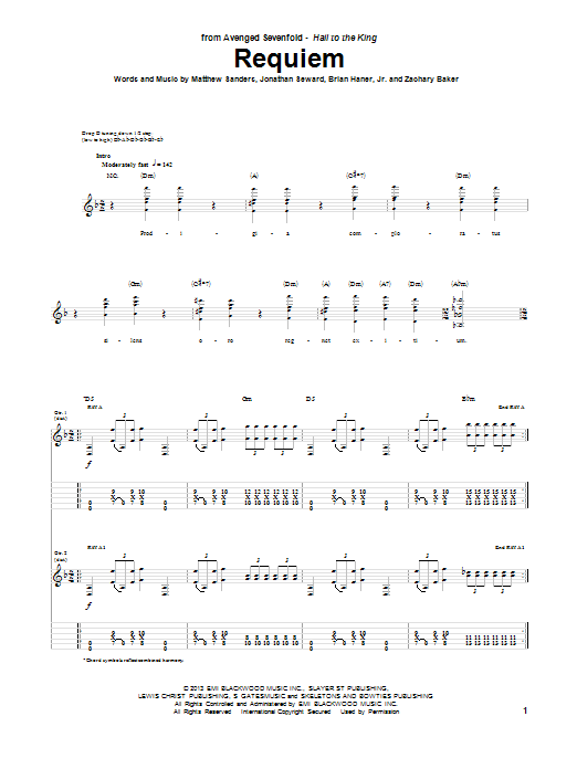 Download Avenged Sevenfold Requiem Sheet Music and learn how to play Guitar Tab PDF digital score in minutes