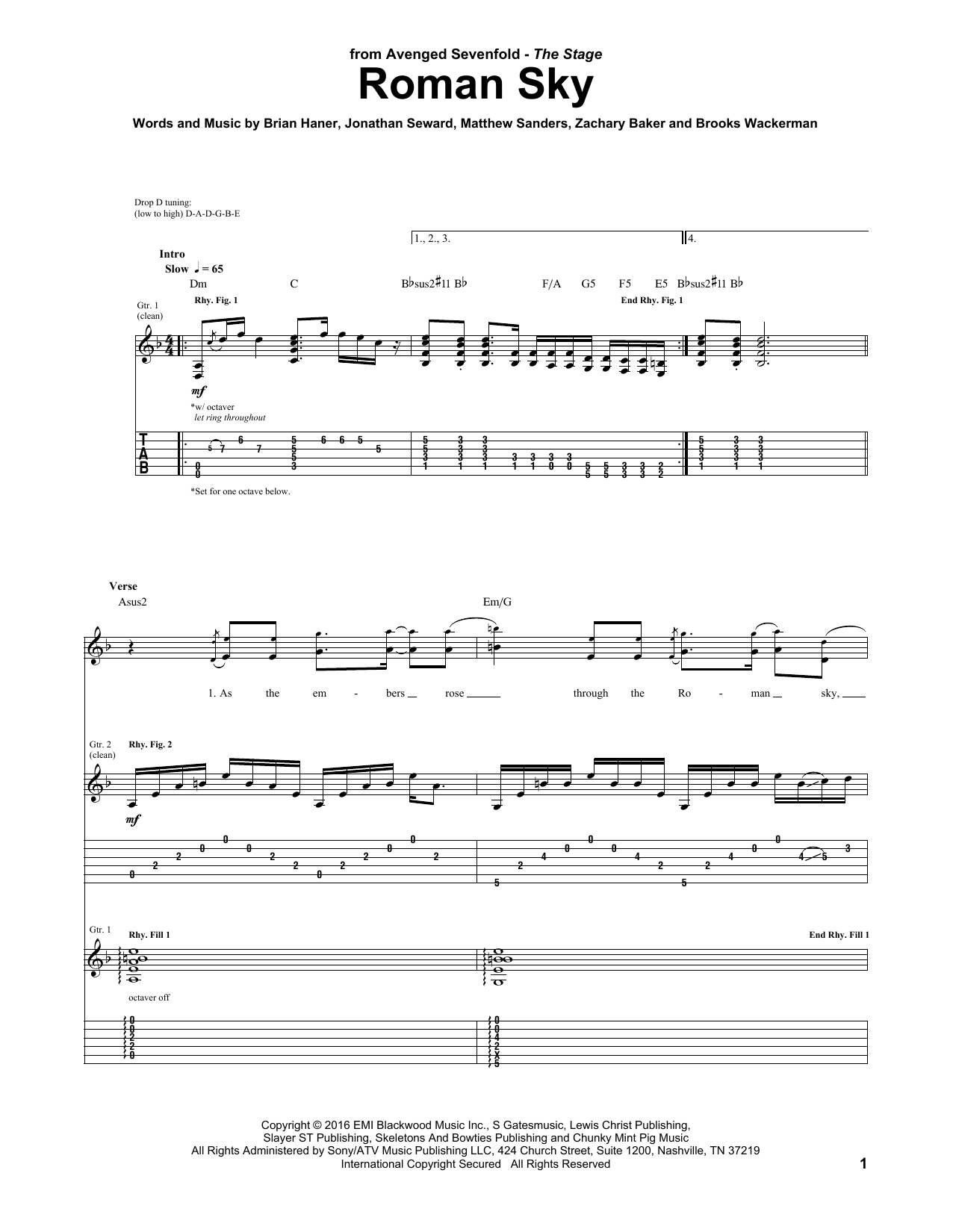 Download Avenged Sevenfold Roman Sky Sheet Music and learn how to play Guitar Tab PDF digital score in minutes