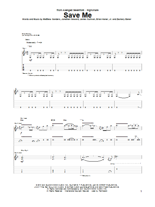 Download Avenged Sevenfold Save Me Sheet Music and learn how to play Bass Guitar Tab PDF digital score in minutes
