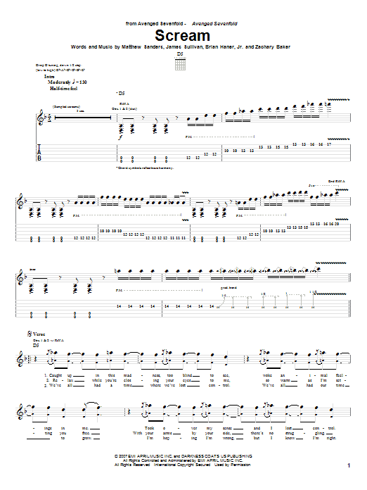 Download Avenged Sevenfold Scream Sheet Music and learn how to play Guitar Tab PDF digital score in minutes