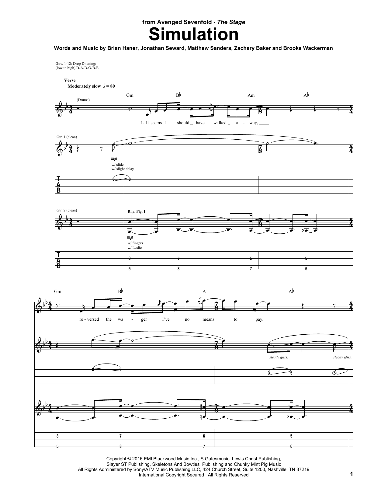 Download Avenged Sevenfold Simulation Sheet Music and learn how to play Guitar Tab PDF digital score in minutes