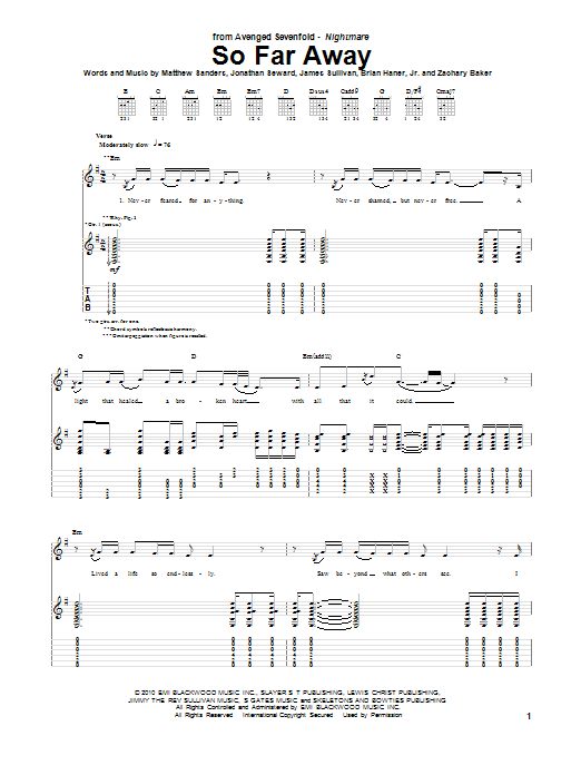 Download Avenged Sevenfold So Far Away Sheet Music and learn how to play Bass Guitar Tab PDF digital score in minutes