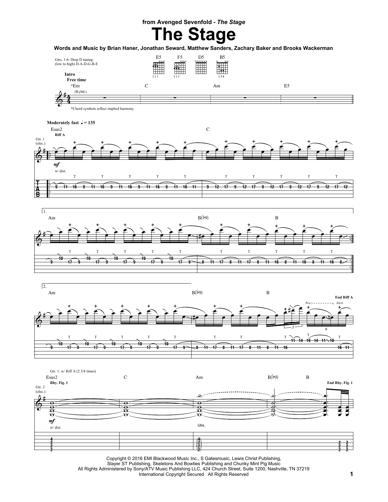 Download Avenged Sevenfold The Stage Sheet Music and learn how to play Guitar Tab PDF digital score in minutes