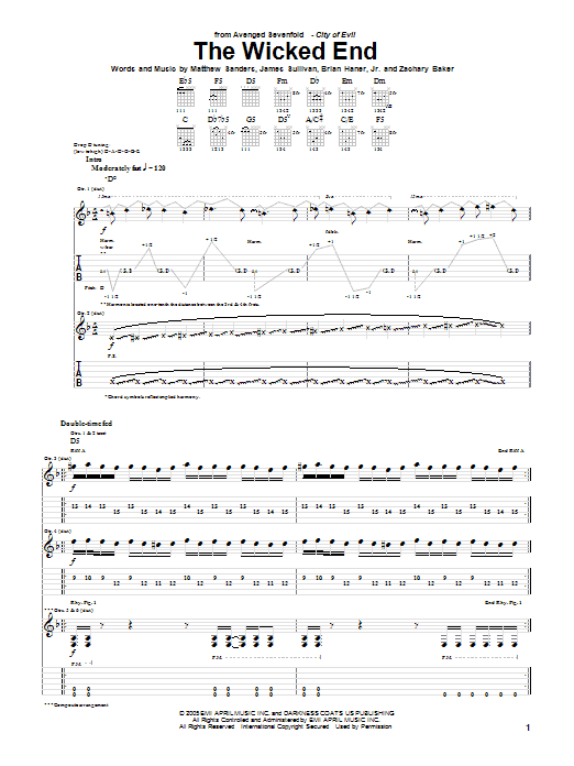 Download Avenged Sevenfold The Wicked End Sheet Music and learn how to play Guitar Tab PDF digital score in minutes